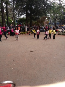 Public dance lesson for little girls at the lake