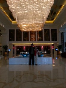 Mom and dad in the lobby of the Wyndam Hotel